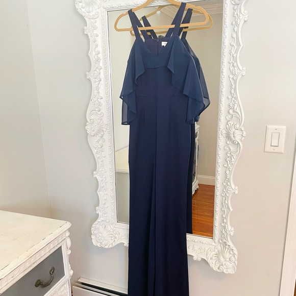 Jay Godfrey Navy Blue Oliver Chiffon Detail Dress Evening Jumpsuit - Picture 3 of 9